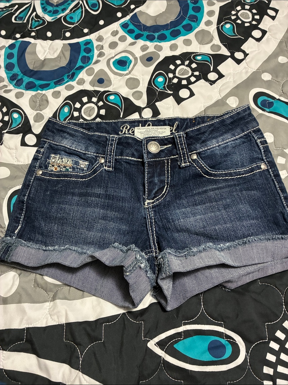 Red Camel Dark Indigo Distressed Jean Shorts